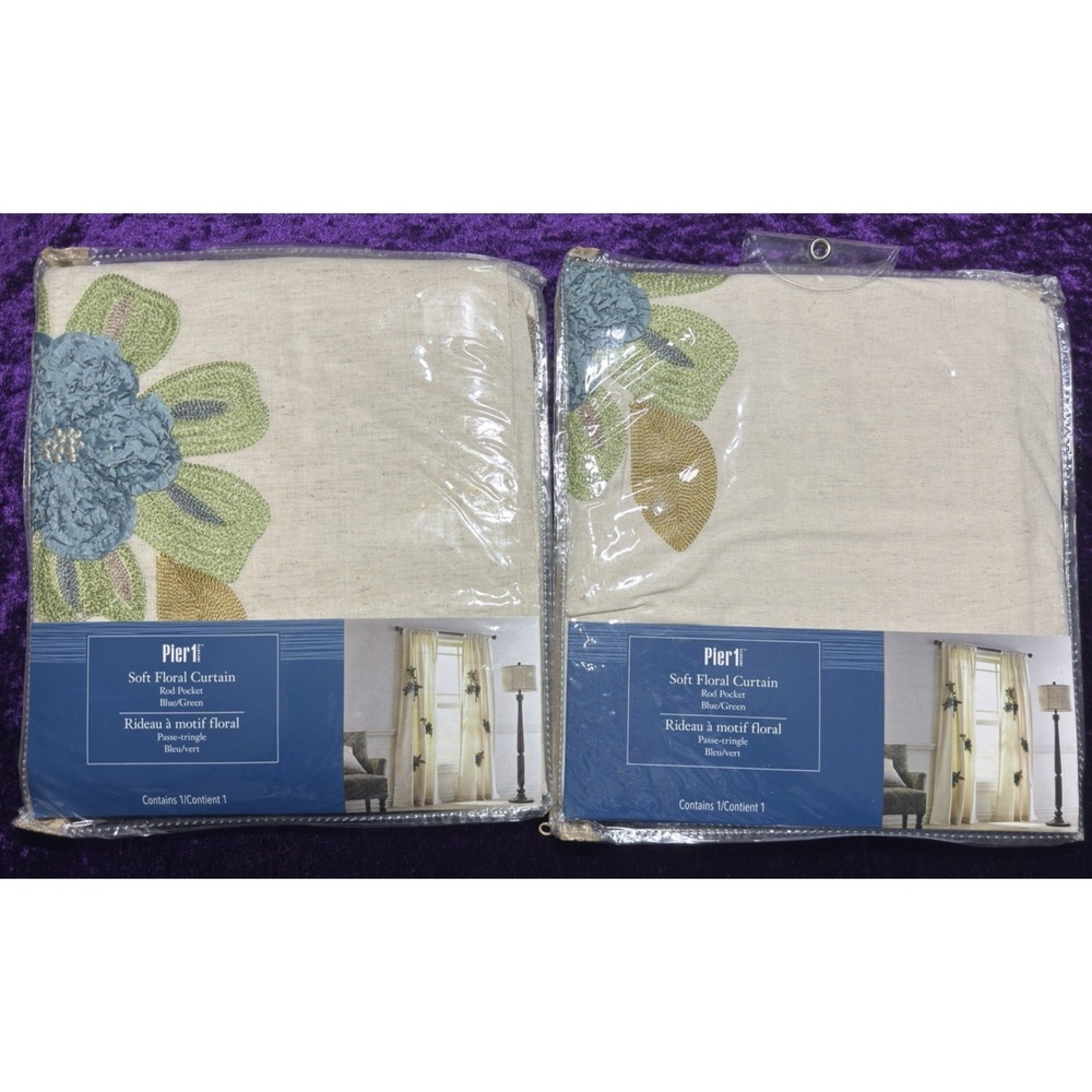 Pier 1 Curtains Embroidered Soft Floral Linen Cotton Boho Discontinued‎ Panels